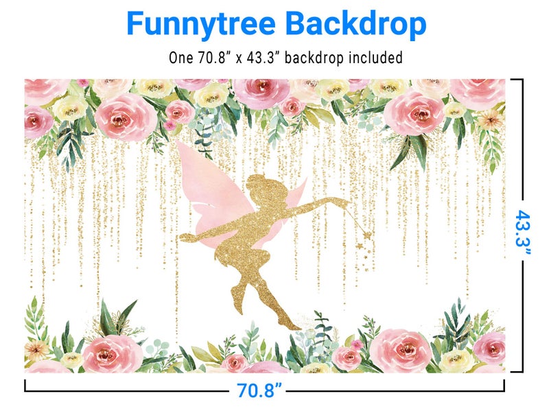 Funnytree Floral Fairy Birthday Party Backdrop for Photography Pink and Gold Fairy Tale Tea Flowers Wonderland Princess Girl Baby Shower Background Decoration Banner Supplies Photo Booth - Image 2